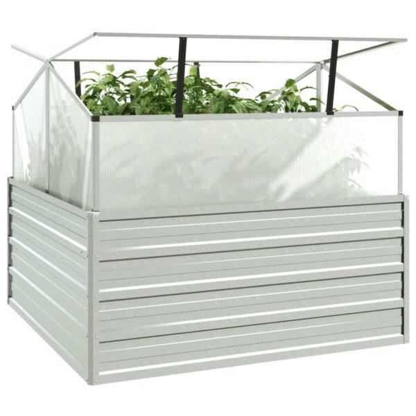 vidaXL Garden Raised Bed with Greenhouse 39.4":man:9.4":man:3.5" Silver - Image 3