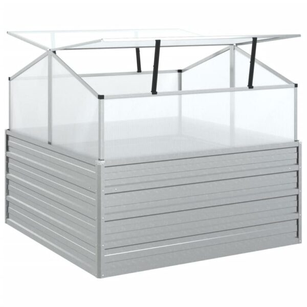 vidaXL Garden Raised Bed with Greenhouse 39.4":man:9.4":man:3.5" Silver - Image 6