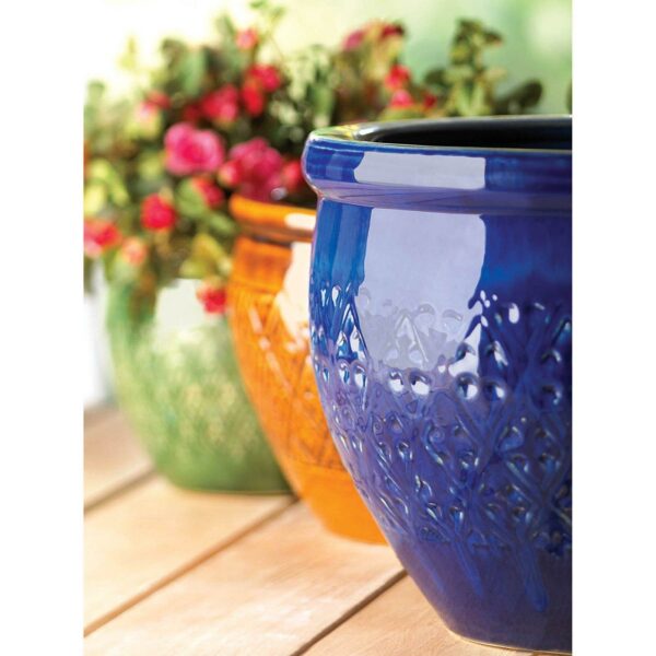 Embossed Jewel Tone Ceramic Planter Set - Image 3