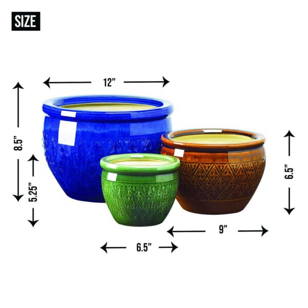 Embossed Jewel Tone Ceramic Planter Set - Image 5