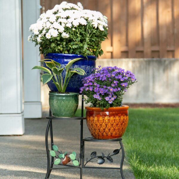 Embossed Jewel Tone Ceramic Planter Set - Image 7