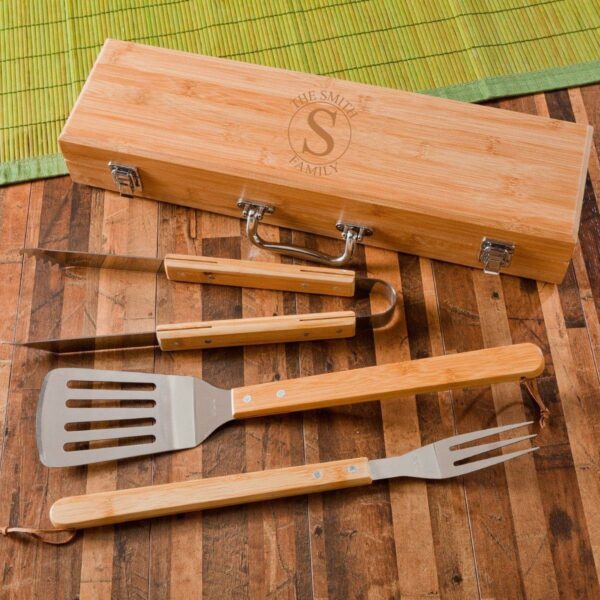 Personalized Grill Set - BBQ Set - Bamboo Case - Image 2