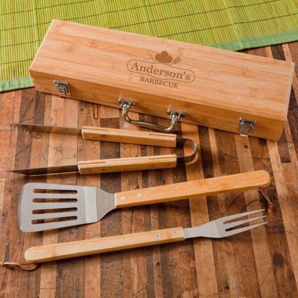 Personalized Grill Set - BBQ Set - Bamboo Case - Image 4