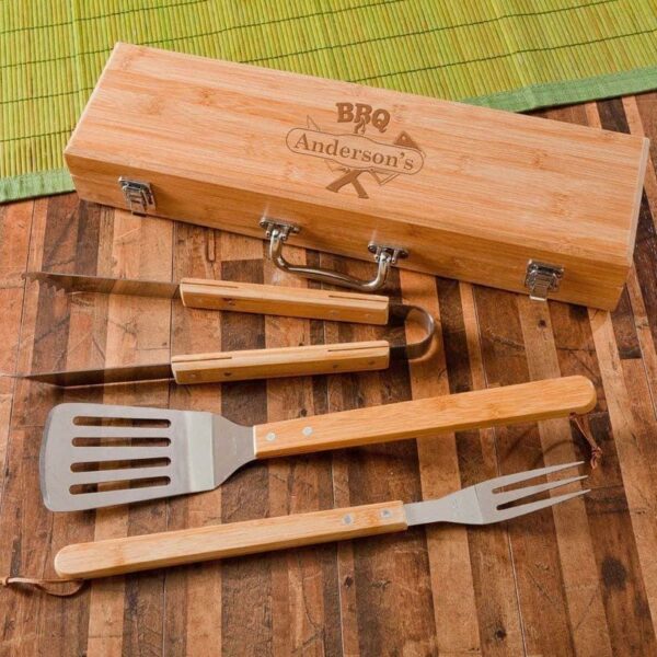 Personalized Grill Set - BBQ Set - Bamboo Case - Image 5