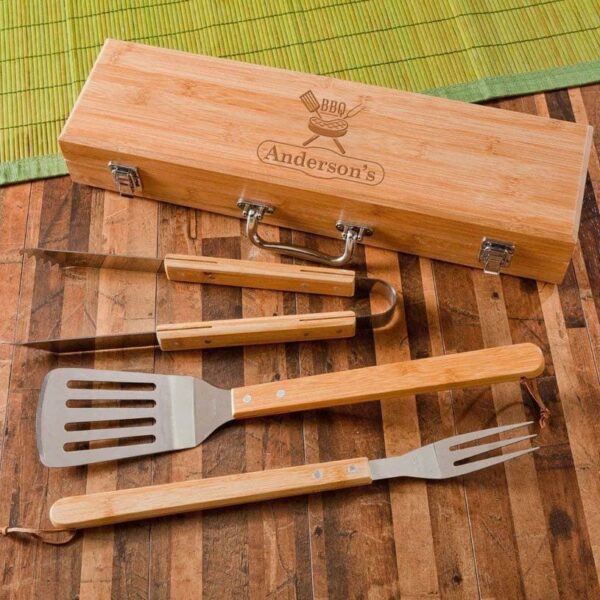 Personalized Grill Set - BBQ Set - Bamboo Case - Image 6