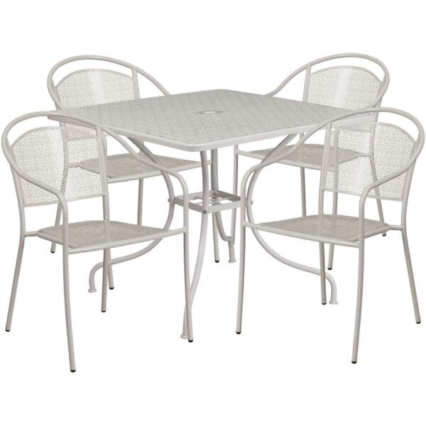 Commercial Grade 35.5" Square Light Gray Indoor-Outdoor Steel Patio Table Set with 4 Round Back Chairs - Image 2