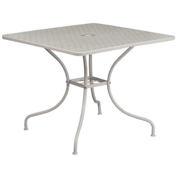 Commercial Grade 35.5" Square Light Gray Indoor-Outdoor Steel Patio Table Set with 4 Round Back Chairs - Image 3