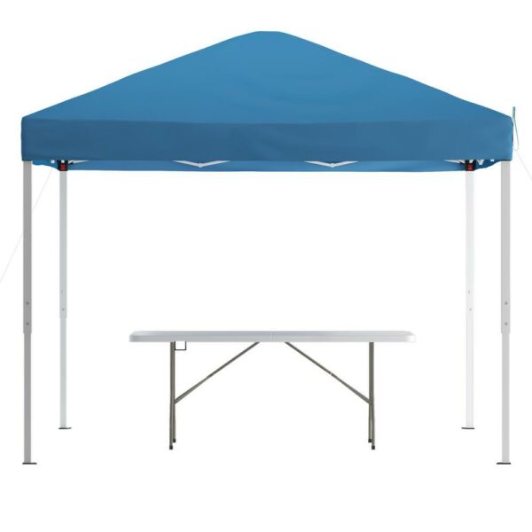 10'x10' Blue Pop Up Event Canopy Tent with Carry Bag and 6-Foot Bi-Fold Folding Table with Carrying Handle - Tailgate Tent Set