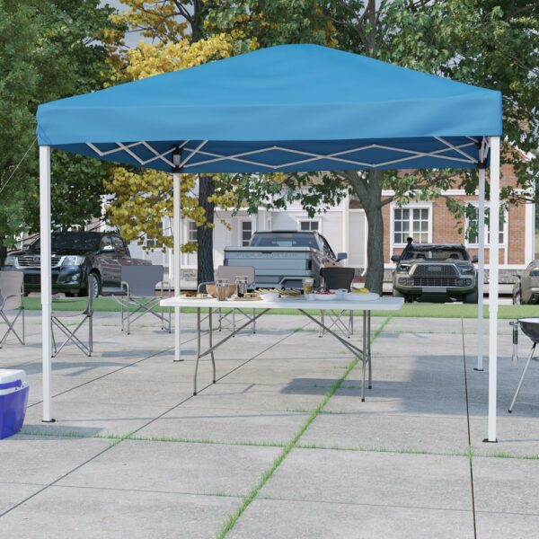 10'x10' Blue Pop Up Event Canopy Tent with Carry Bag and 6-Foot Bi-Fold Folding Table with Carrying Handle - Tailgate Tent Set - Image 2