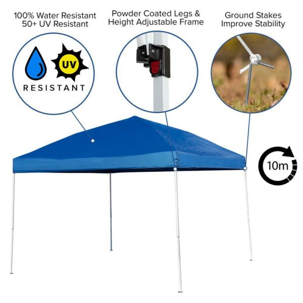 10'x10' Blue Pop Up Event Canopy Tent with Carry Bag and 6-Foot Bi-Fold Folding Table with Carrying Handle - Tailgate Tent Set - Image 5