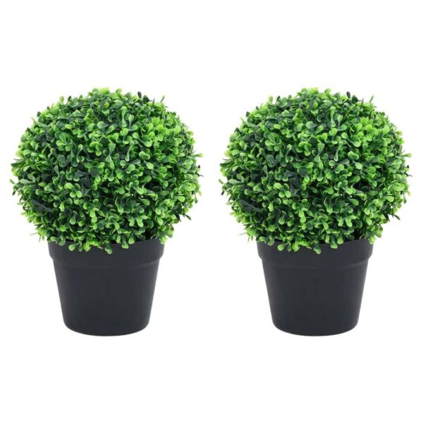 vidaXL Artificial Boxwood Plants 2 pcs with Pots Ball Shaped Green 12.6"