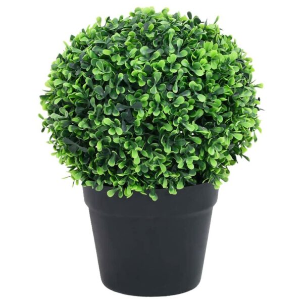 vidaXL Artificial Boxwood Plants 2 pcs with Pots Ball Shaped Green 12.6" - Image 2