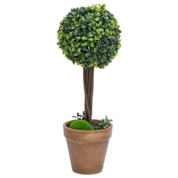 vidaXL Artificial Boxwood Plants 2 pcs with Pots Ball Shaped Green 22" - Image 2