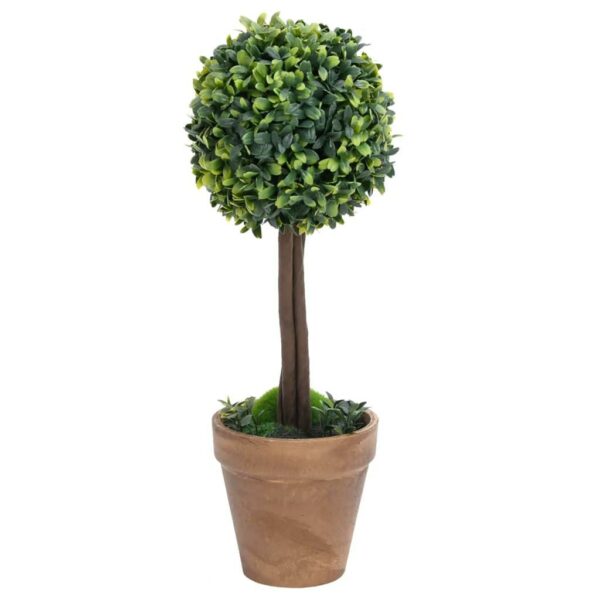 vidaXL Artificial Boxwood Plants 2 pcs with Pots Ball Shaped Green 22" - Image 3