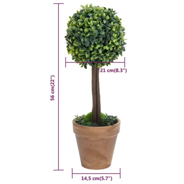 vidaXL Artificial Boxwood Plants 2 pcs with Pots Ball Shaped Green 22" - Image 6