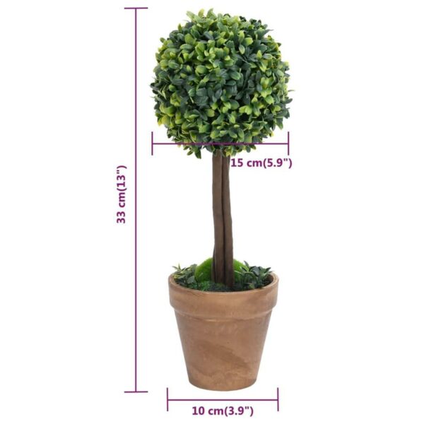 vidaXL Artificial Boxwood Plants 2 pcs with Pots Ball Shaped Green 13" - Image 6