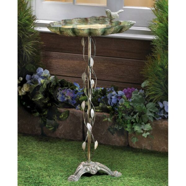 Iron Leaf Design Verdigris Birdbath - Image 2