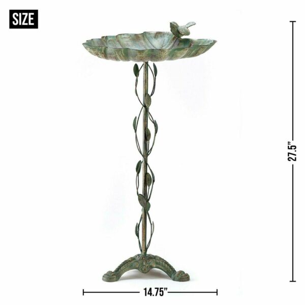 Iron Leaf Design Verdigris Birdbath - Image 3